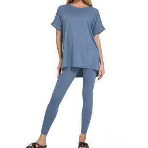 NEW VANILLA MONKEY buttery soft microfiber tee and leggings set plus in steel bl